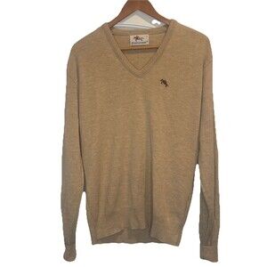 VTG Mens Steeplechase TAN Sweater V-neck Acrylic Shirt Horse Logo Preppy Sz L